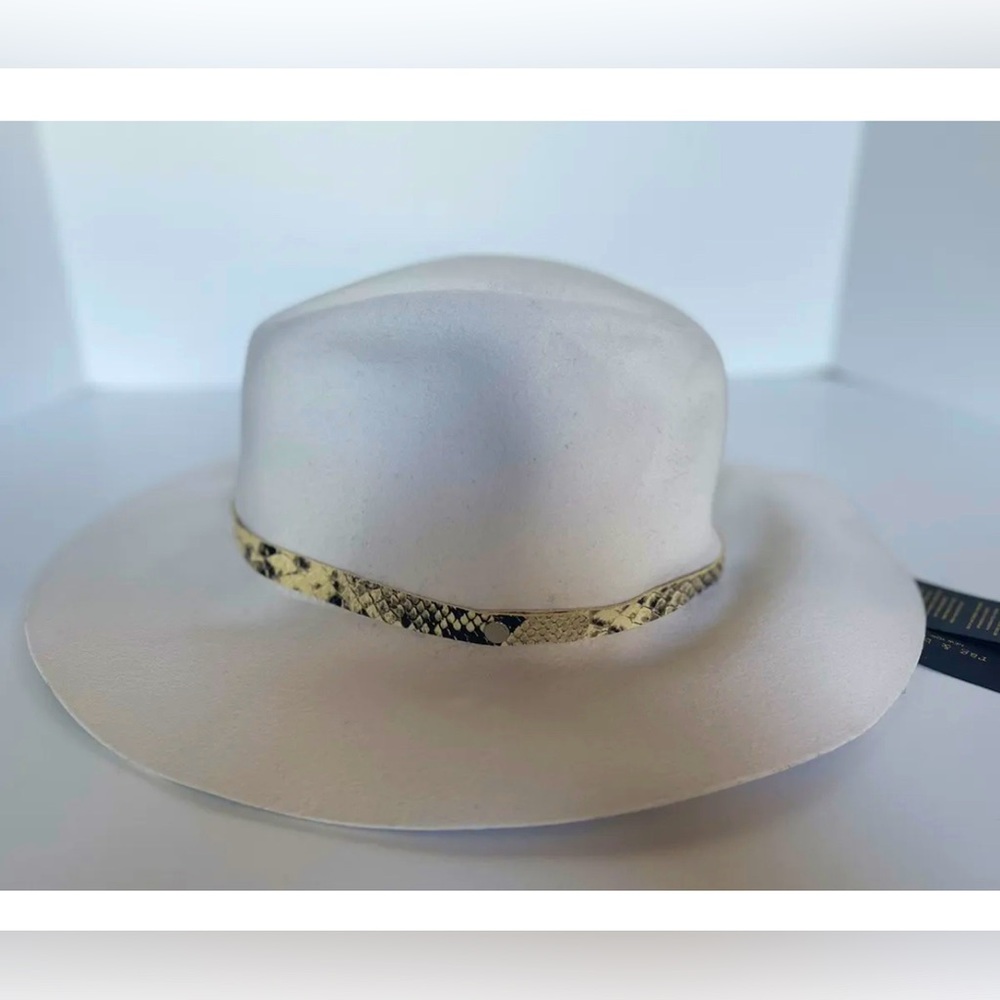 NWT Rag & Bone SMALL 100% Wool Floppy Fedora Hat Snakeskin Trim Cream Women $275